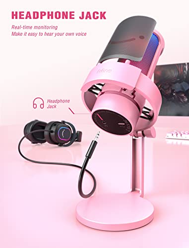 Image of USB Streaming Gaming Microphone, Fifine AMPLIGAME PC Condenser Desktop Mic for Video, Home use, YouTube, with RGB Control, Gain Knob, 3.5mm Headphone Jack, Shock Mount, on Computer /PS4 /PS5-A8 Pink