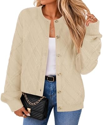 Lazysmile Cozy Sweaters for Women 2026 Trendy Button up Cardigans Apricot