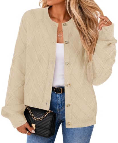 Lazysmile Cozy Sweaters for Women 2026 Trendy Button up Cardigans Apricot