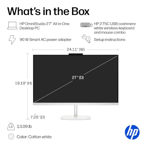 Image of HP OmniStudio 27 inch All-in-One Desktop PC, FHD Display, AMD Ryzen 5 40, 16 GB RAM, 512 GB SSD, AMD Radeon Graphics, Windows 11 Home, Cotton White, 27-cv0170 (2026)