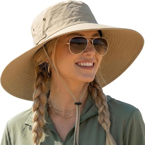 Sonnenhut Damen mit UPF 50+ Schutz, 12 cm Breite Krempe, Faltbarer Sommerhut mit Kinnriemen, 2 Trageweisen Fischerhut/Cowboyhut, Atmungsaktiv inkl. 5 Schweißpads – Outdoor Strandhut Wandern (Khaki) Sonnenhut Damen mit UPF 50+ Schutz, 12 cm Breite Krempe, Faltbarer Sommerhut mit Kinnriemen, 2 Trageweisen Fischerhut/Cowboyhut, Atmungsaktiv inkl. 5 Schweißpads – Outdoor Strandhut Wandern (Khaki)