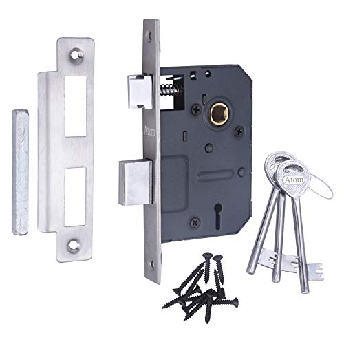 Image of Atom Heavy Duty Mortise Door Lock for Bedroom, Living Room, Main Door, Silver Satin Finish | 3 Keys | 6 Lever Double Stage Lockset for House Hotel Office(O41KY)