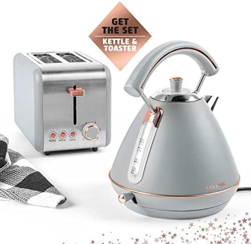 Salter EK3643GRG Pyramid Kettle. 1.7 Litre, 3000W, Grey/Rose Gold Edition, 360 ° Swivel Base For Left & Right Handed Users, Auto Shut Off, Boil Dry Sensor, Rapid Boil, Strix Controller