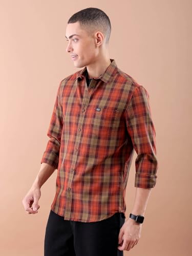 Image of The Indian Garage Co Men Regular Fit Checkered Full Sleeves Cutaway Collar Casual Shirt