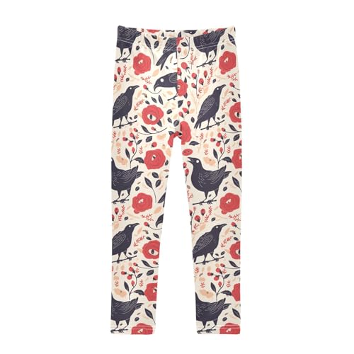 KLL Red Roses with Eyeballs and Black Crows Toddler Girls Cotton Leggings Stretch Full Length Athleisure Pants Sports