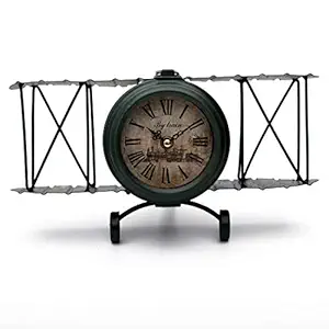 Store2508 Antique Finish Cast Metal Desk Table Clock Vintage Aeroplane Design, Nice Gift for Housewarming, Anniversaries, Birthdays and Other Occasions, 32x17x20 Cm (Colour_C)