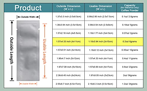 Image of 100 Pcs Vacuum Heat Sealable Mylar Pure Foil Bag Pouch for Sampling Packaging Food Storage Food Safe Aluminum Foil Smell Proof Package Baggie with Tear Notches (1.57x4.33 inch)