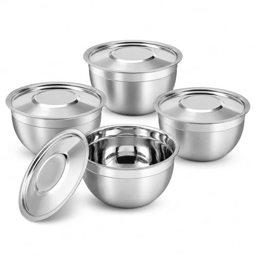 Image of Kraft Stainless Steel Serving Bowl Set of 4 with Lids - 1.5 L Each