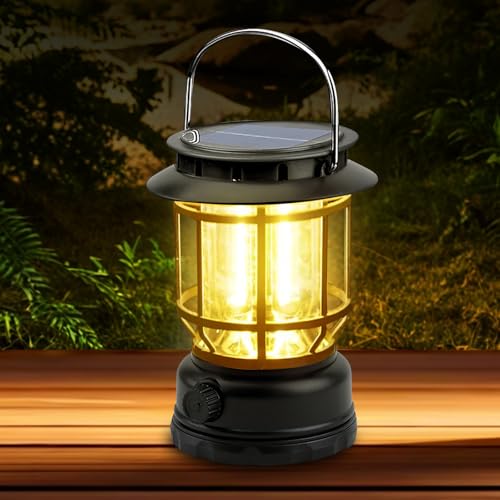 Solar Aufladbar LED Campinglampe, 1200mAh Retro Solar Campinglampe, Dimmbare Cob-Helligkeit & 3 Lichtmodi Campinglaterne, Tragbare Ultrahelle LED...