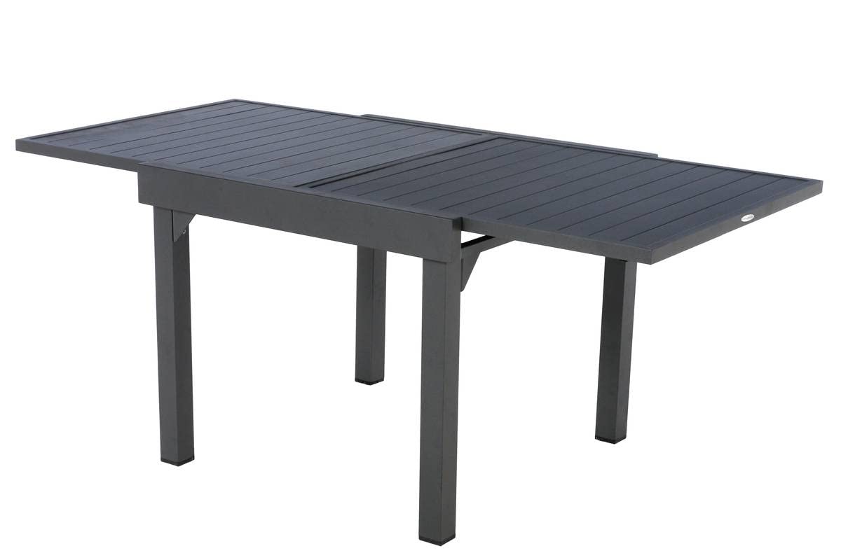 HESPERIDE - Mesa de jardín Extensible Piazza, Gris Grafito - 8 plazas - Aluminio Inoxidable - Extensión Deslizante - Muebles de Exterior