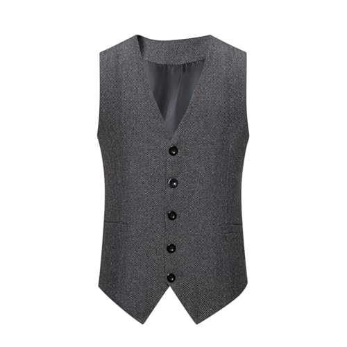 Formal Vests For Men Tweed Business Casual Wedding Prom Vest Slim Fit Lightweight V Neck Party Groomsmen Tuxedo Vests