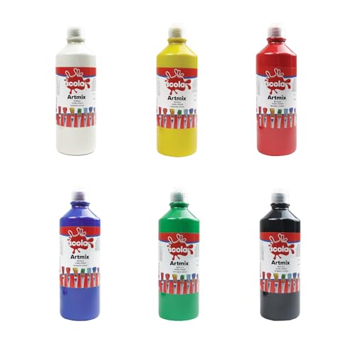 Scola Readymix Water Based Tempera Paint, 6 Assorted Bright Colou...