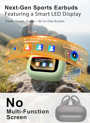 Wireless Earbuds, ENC Noise Cancelling Sport Ear Buds with Multifunctional Touch Screen, Bluetooth 5.4 Headphones, Bass Stereo Sound, 5 EQ Over-Ear Earbuds for Sports/Workout/Gym-Green