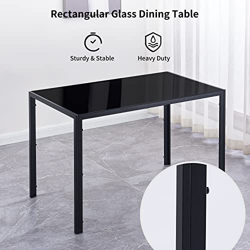 Dining Table Modern Minimallist Glass Kitchen Table Rectangular Black Resturant Table With Metal Legs 51In For 6 Persons,Black #TOP2