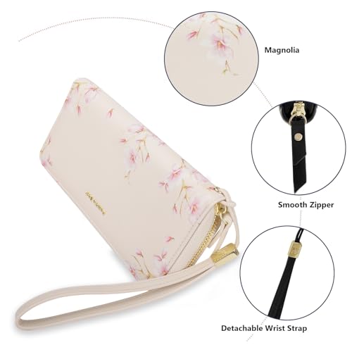 Image of Pomelo Best Wristlet Women Wallet Floral RFID Clutch Purse | Vegan Leather, Multi Credit Card, Large Capacity Zip Around Long Travel Wallets with Coin and Phone Pocket for Ladies