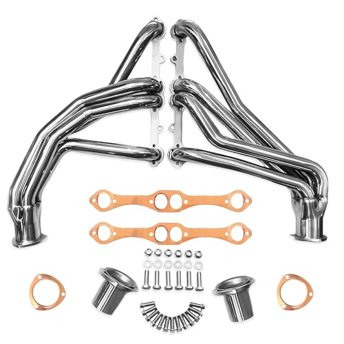Polished Stainless Steel Long Tube Headers SBC Chevy GMC 1973–1987 C10 K10 C20 K20 C30 K30 Blazer Suburban Jimmy 265 283 305 307 327 350 400 V8 Copper Collector & Multi-Layer Copper Fiber Gaskets Fits