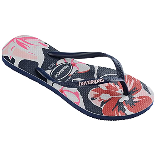 Chinelo Slim Floral Basic, Havaianas, Feminino, Marinho/Marinho, 37/38