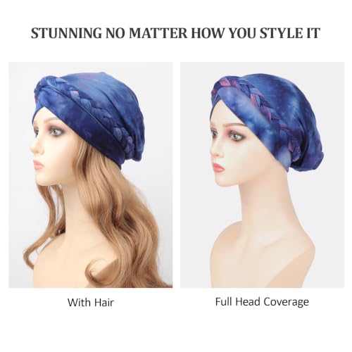 Image of DRESHOW Turban Pre-Tied Twisted Hat Thread African Head Wraps for Black Women Chemo Cancer Cap Braid Hair Cover