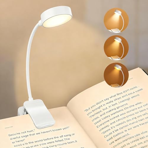 halercay Lampada da Lettura, Luce per Lettura a Letto con Pinza, Lampada portatile, 360° Flessibile, 3 modalità Dimmerabile, luce libro notturna per Libri, Scrivania e Divano (Bianco)
