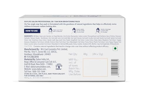 Image of Oxylife Salon Professional De-Tan Pack - 48g x 3 (144g) | 15-Min Tan Removal Cream | With Kojic Acid, Milk & Honey | Suitable for Men & Women | Dermatologically Tested | Sulphate & Paraben Free