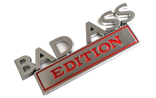 Calcomanías de emblema 3D Badass Edition grandes en color rojo cromado con cinta, 2 piezas 5