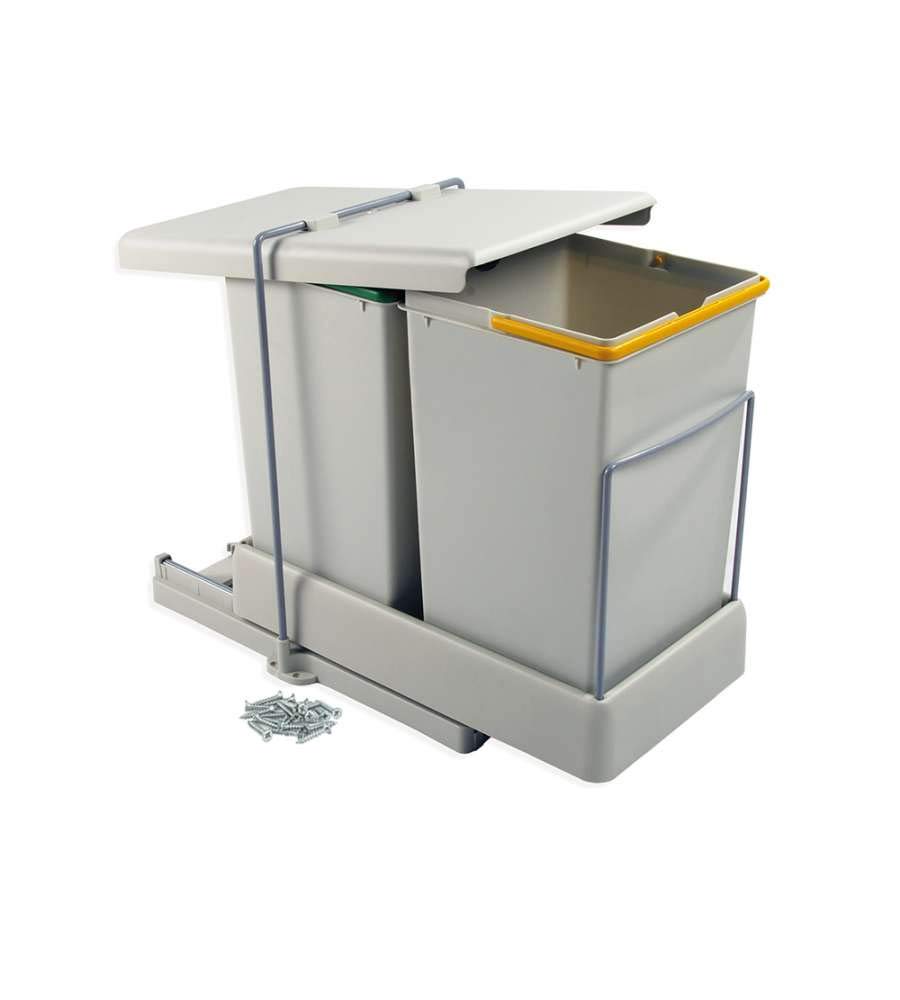 EMUCA 8077221 - Contenedores de reciclaje Emuca de fijación inferior y extracción automática con 2 vasos de 14 litros
