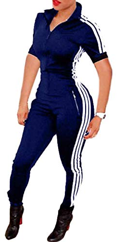 Bodycon4U Women's Short Sleeve Zip Up Sport Bodycon Jumpsuit Romper Zentai Unitard Romper