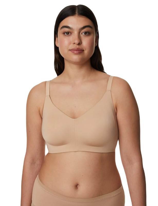 Image of Marks & Spencer Solid Beige Polyester Womens Flexifit Non Wired Full Cup Bra
