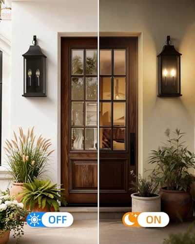 Image of RAYVO 22 inch Large Outdoor Wall Lights Modern Outdoor Wall Lantern with Clear Glass, Waterproof Black Exterior Lighting Fixture Outside Wall Sconce for Porch Garage Entryway Patio, 2 Pack
