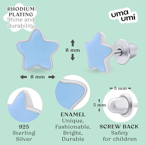 925 Sterling Silver Star Blue Stud Earrings for Girls Hypoallergenic Safety Screw Back Rhodium Plated - Star Blue Gifts Earrings for Baby Toddlers Little Teens Kids Jewelry3