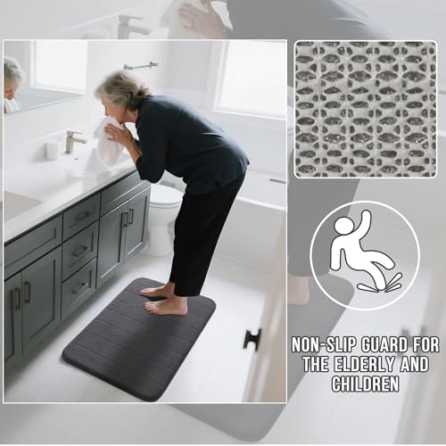 Image of Yimobra Memory Foam Bath Mat Set 2 Piece - Super Soft Absorbent Quick Dry Bathroom Toilet Rugs, Machine Washable Non Slip Floor Carpet for Tub Shower & Single Sink (31.5x20 & 24x20, Dark Gray)