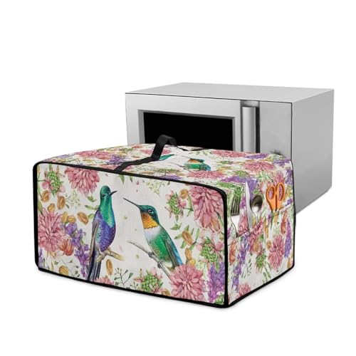 Xoenoiee Funda para horno tostador con diseño floral de hortensias vintage de colibrí, resistente al polvo, con asa y bolsillo lateral, fundas protectoras para electrodomésticos pequeños de cocina