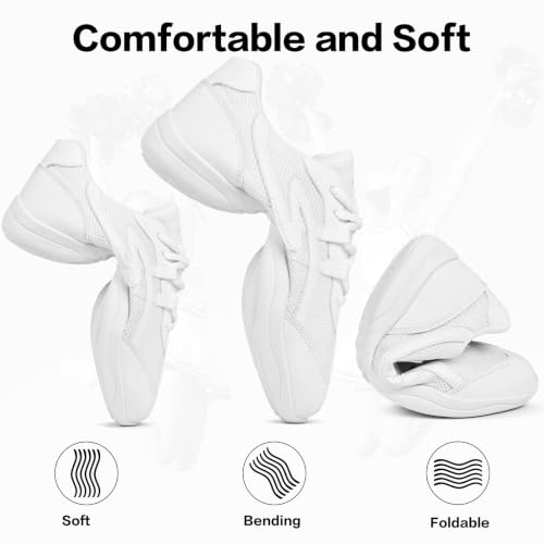 Image of Cheer Shoes for Youth Girls White Cheerleading Athletic Dance Shoes Tennis Sneakers for Competition Sport Training