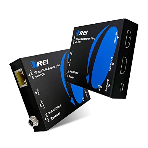 Image of OREI 4K HDMI Extender Over Ethernet, Extender Balun Over Cat6 /Cat7 with Audio Extractor Optical IR up to 230 Feet - Loop Out - 4K@60hz Full UltraHD Signal - Low Latency - Full Support | HDMI Over Cat6, HDMI Extender 4K - 18Gbps, HDR10+, Dolby Vision, HLG, LPCM 7.1, DTS-HD Master, Bi-directional PoC