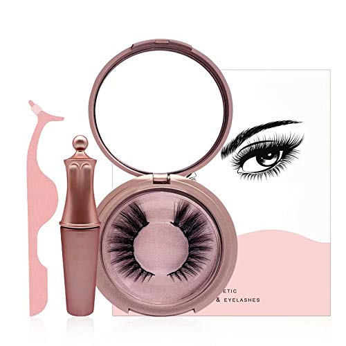 2019 New Magnetic Eyeliner Kit, Magnetic Eyeliner With Magnetic Eyelashes, Ultra-Thin Reusable and Handmade 5 Magnet Eyelashes False Fake Lashes with Eyelash Tweezers [No Glue] (Rose Gold)