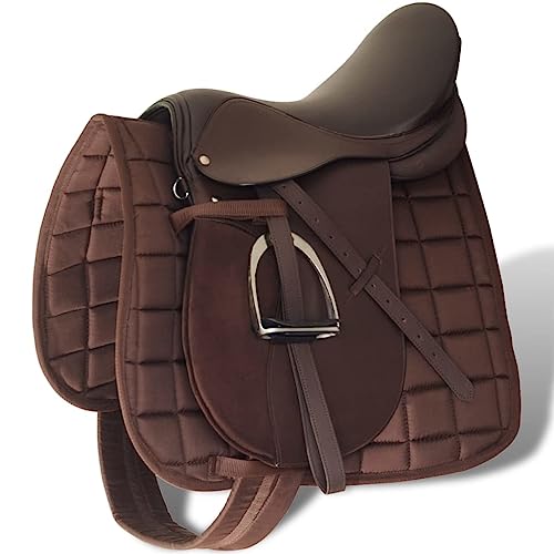 Ensemble de selle d'équitation en cuir véritable Marron 18 cm 44,5 cm