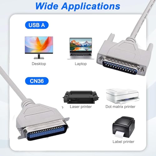 Image of Madhabi 3M Parallel Printer Cable - DB25 Male to Centronics 36 Pin Male IEEE 1284 Printer Cord | Compatible with Dot Matrix, Legacy Inkjet, and Parallel Port Printers - White