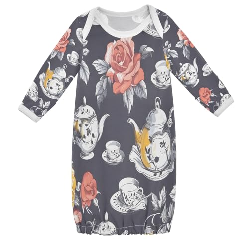 senya Nightdress Sleeper Gown Long Sleeve Nightgown Pajamas Flower Teapot for 3-12 Months Multi