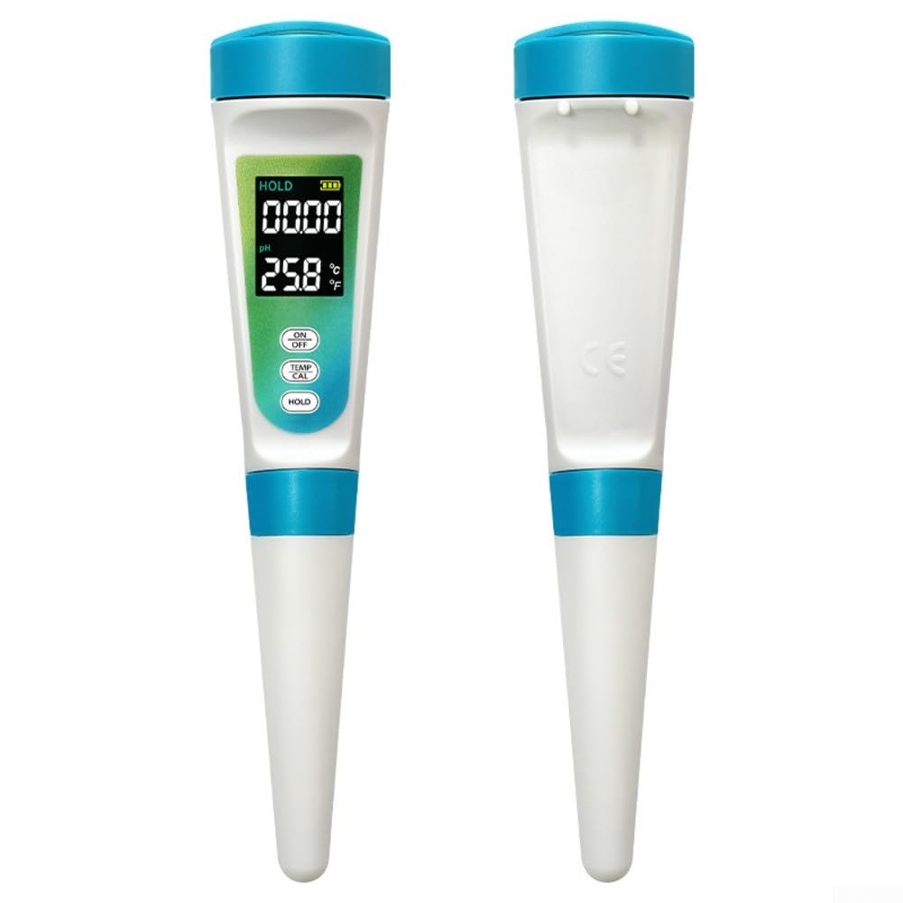 Misuratore di pH e acidità 2 in 1 con indicatore di temperatura, sonda in acciaio inox per alimenti semisolidi come formaggio, marmellata, salsicce, creme e lozioni, gamma di pH 0,00-14,00
