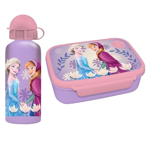 Diakakis Disney La Reine des Neiges Boîte à déjeuner – Boîte à sandwich et bouteille d'eau en aluminium 500 ml – Ensemble repas pour l'école et...
