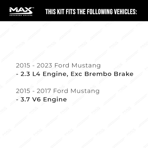 Image of Max Advanced Brakes Front Brake Kit Compatible With 2015 2016 2017 2018 2019 2020 2021-2023 Ford Mustang 2.3L 3.7L Replacement Geomet Coated OE Disc Brake Rotors and Ceramic Brake Pads