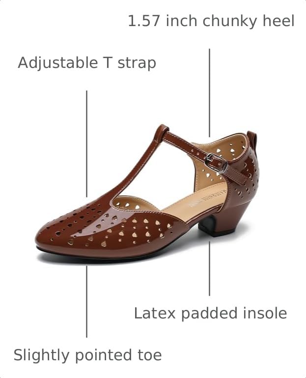 Image of MAIERNISI JESSI Women's T-Strap Mary Jane Pumps, Low Block Heel, Closed Toe, Buckle Ankle Strap
