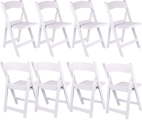 Image of BTEXPERT Set of 8, Resin Folding Chair Vinyl Padded Seat 1000lb Weight Capacity Indoor Outdoor Lightweight Set for Home Event Party Picnic Kitchen Dining Church School Memorial Wedding, White
