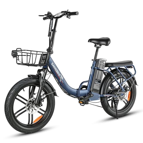 SAMEBIKE Bicicleta eléctrica Plegable 20' 250W Motor Bicicleta eléctrica Todoterreno batería extraíble 7 velocidades Cambios Caja fatbike Electric Suspensión Delantera y Doble Disco Frenos(Azul)
