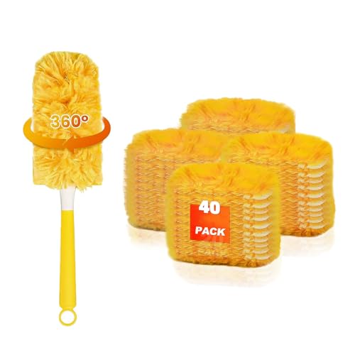 Image of 40-Pack Duster Refills Compatible for Swiffer Duster Refills, 360 Disposable Heavy Duster Dry Cleaning Cloth with 1 Short Handle, Multi-Surface Cleaning Kit for Blinds Bookshelf Ceiling Fans