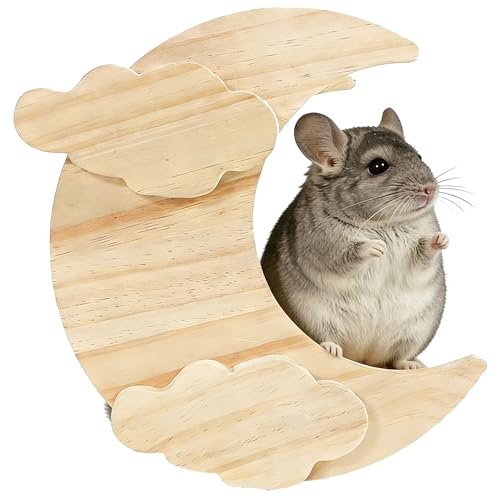 BShasrlim Chinchilla Hideout Wooden Hides for Guinea Pigs Small Animal Nature Wood House Chinchilla Cage Accessories for Hamster Squirrel Sugar Gliders etc (Moon Shape)