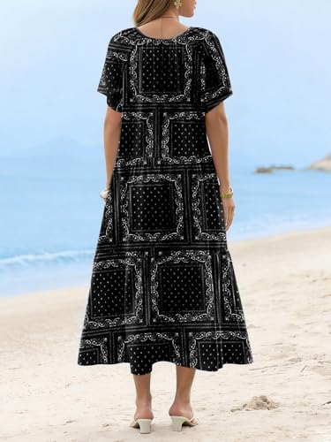 Yousify Womens 2026 Summer Maxi Dresses Short Sleeve Boho Beach Shirt Dresses Loose Vacation Outfits Sundresses Black — view 6