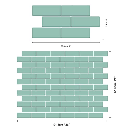 Walplus Premium 12 Sheets Peel And Stick Kitchen Backsplash Tile Stickers Self Adhesive Stick On Subway Tile 12" X 6" Bathroom Splashback Water Heat Resistant 3D Wall Tiles Green Glossy #TOP6