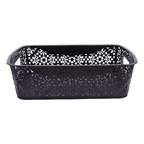 Image of Cutting Edge Essentials Plastic Storage Baskets /Shelf /Turkish Rack without Lid - Set of 3 for Fruit Vegetable Bathroom Stationary Home Basket with Handle (Black, 1 Medium, 2 Small)