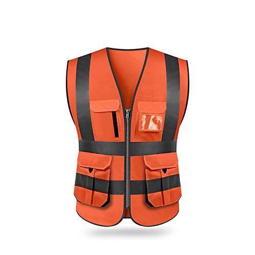 Festnight Gilet di sicurezza riflettente, Alta visibilità Gilet di sicurezza riflettente con tasche e cerniera per lavori all'aperto, ciclismo, jogging, passeggiate, sport - Adatto per uomini e donne